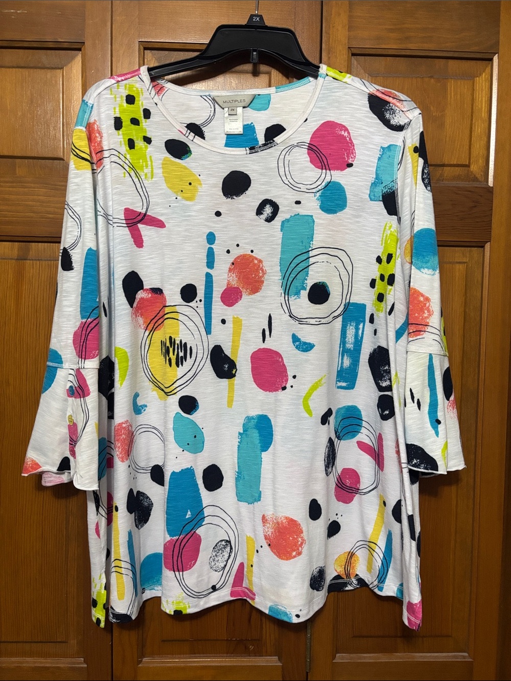 Multiples White Abstract Print Tunic with Pink, Blue & Yellow Accents